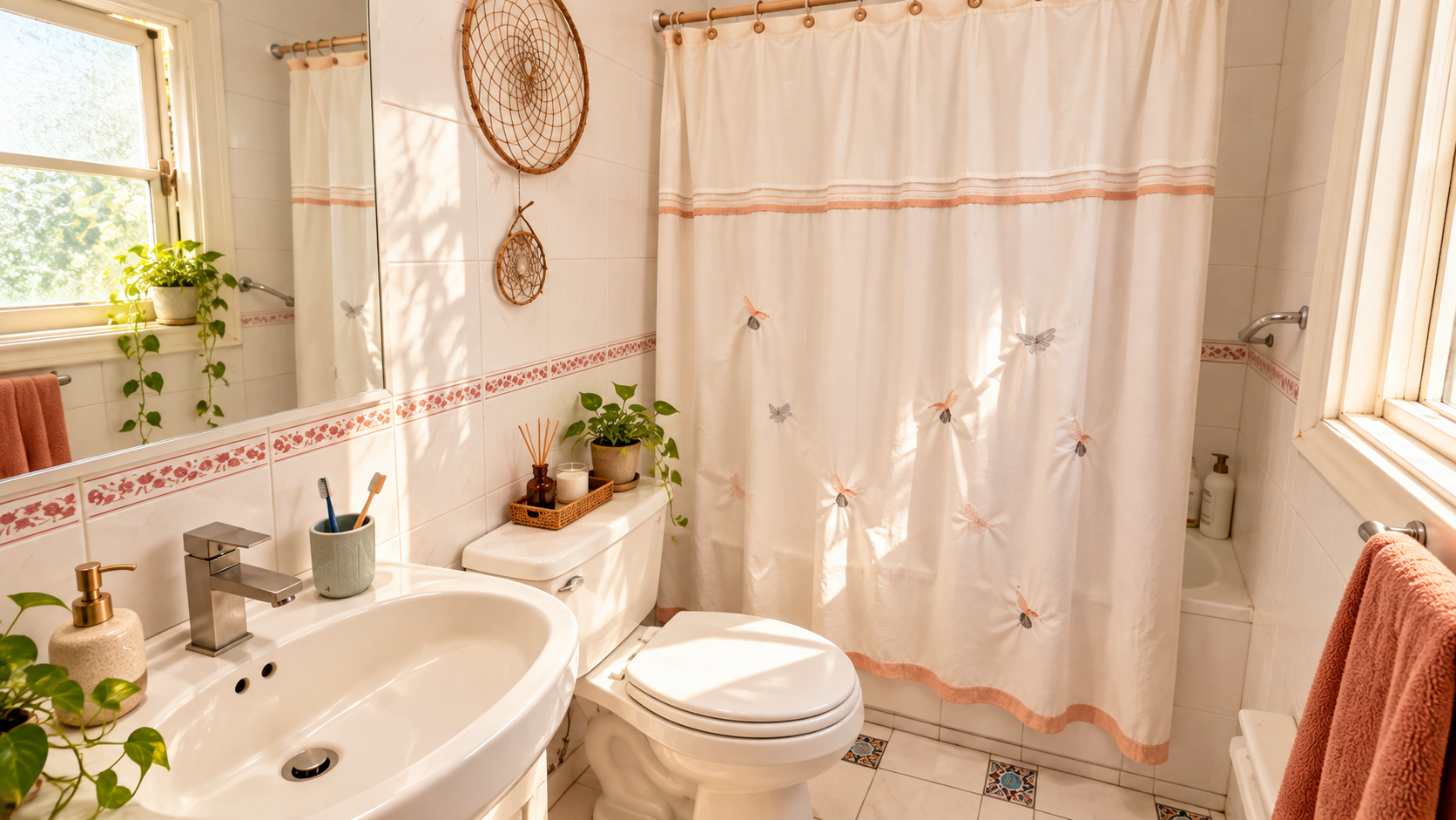 14- Baño luminoso con detalles bohemios
