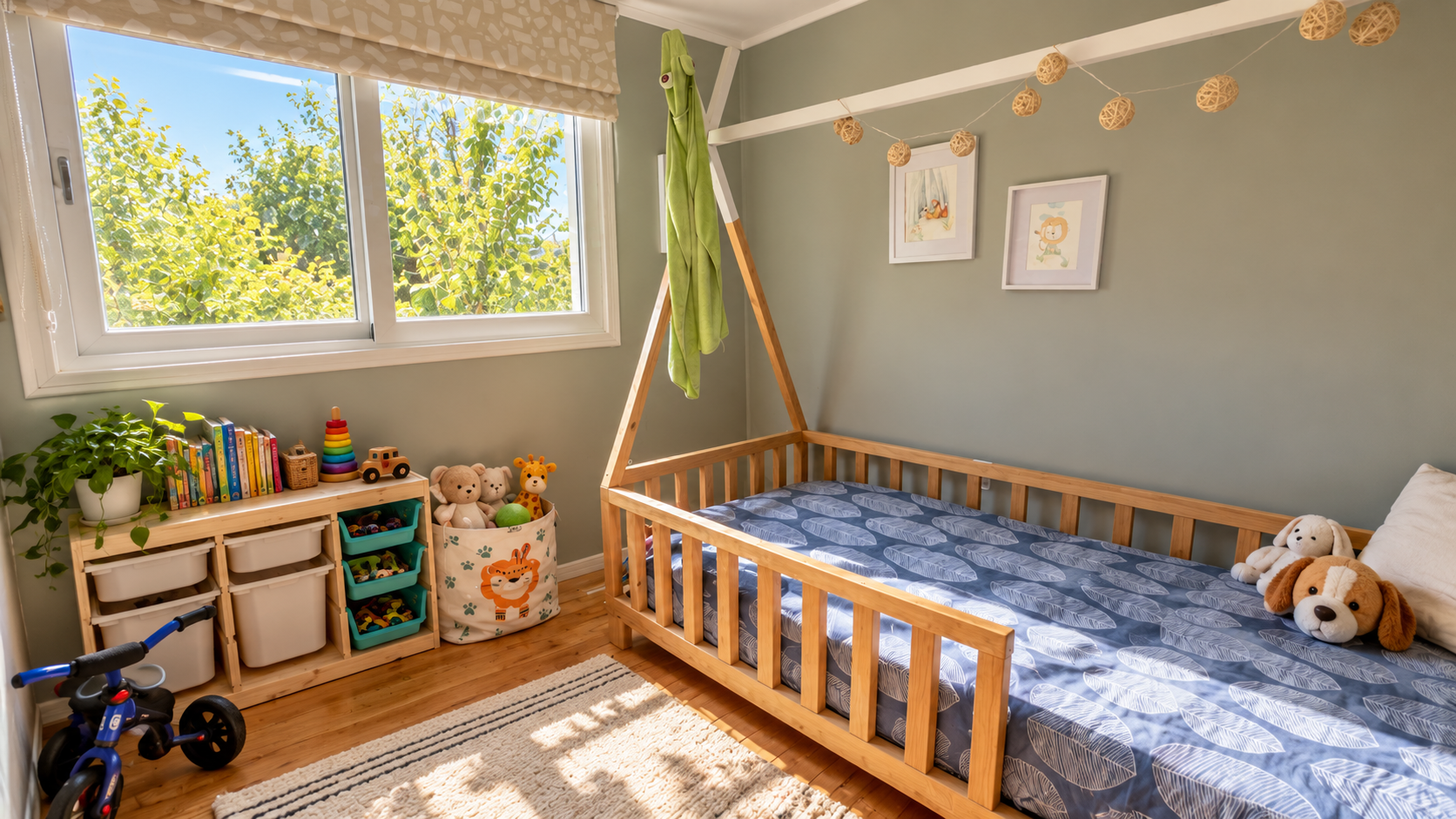 22- Dormitorio infantil escandinavo bañado por el sol